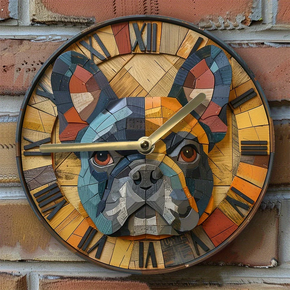 Aluminium Wandklok Met Frans Bulldog-Ontwerp-Diy, Perfect Voor Slaapkamer-En Afstudeerdecor