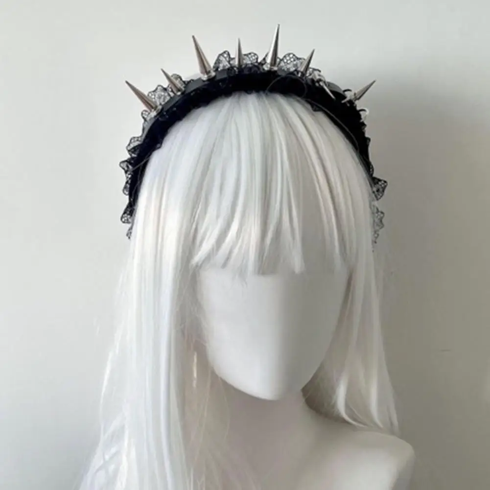 

Gothic Headband with Sharp Metal Rivets Black Lace Hair Hoop Punk Rock Style Hair Accessory for Festivals Parties Cosplay