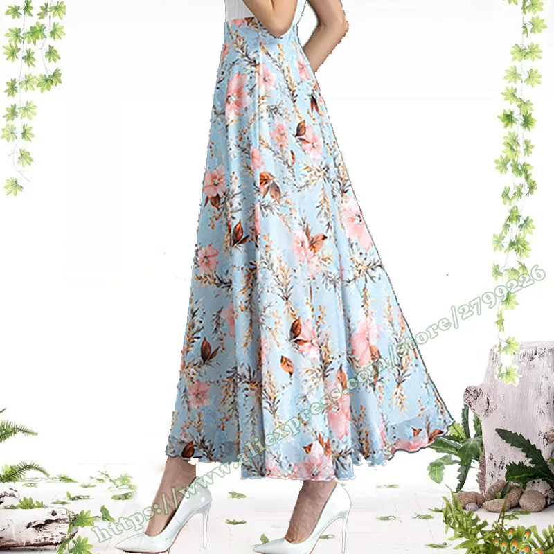 Plus Size Elegant Women's Maxi Skirt Floral Embroidery Chiffon A-Line Summer Fashion Long Skirts for Women Spring 2025 Womens