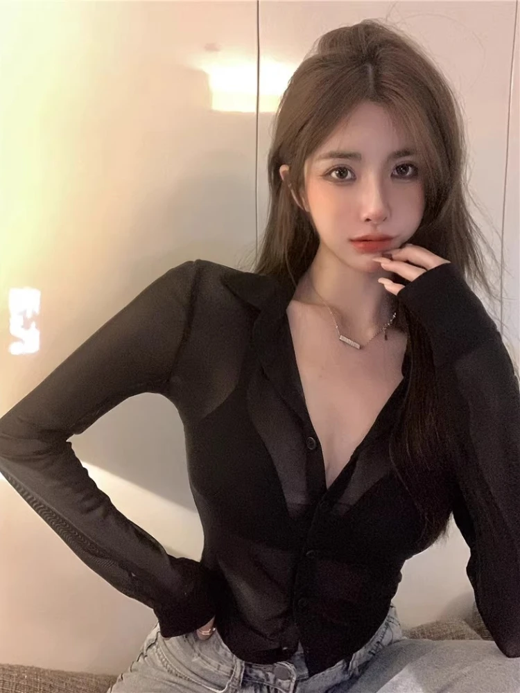 Shirts Women Simple Aesthetic Korean Fashion Causal Solid Tops Streetwear Slim High Street All-match Ulzzang Spring Summer Chic