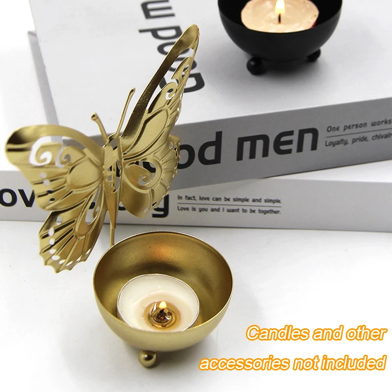 Iron Art Butterfly Candle Holder Metal Candlestick Desktop Ornaments Scented Candle Heat Resistant Crafts Home Living Room Decor