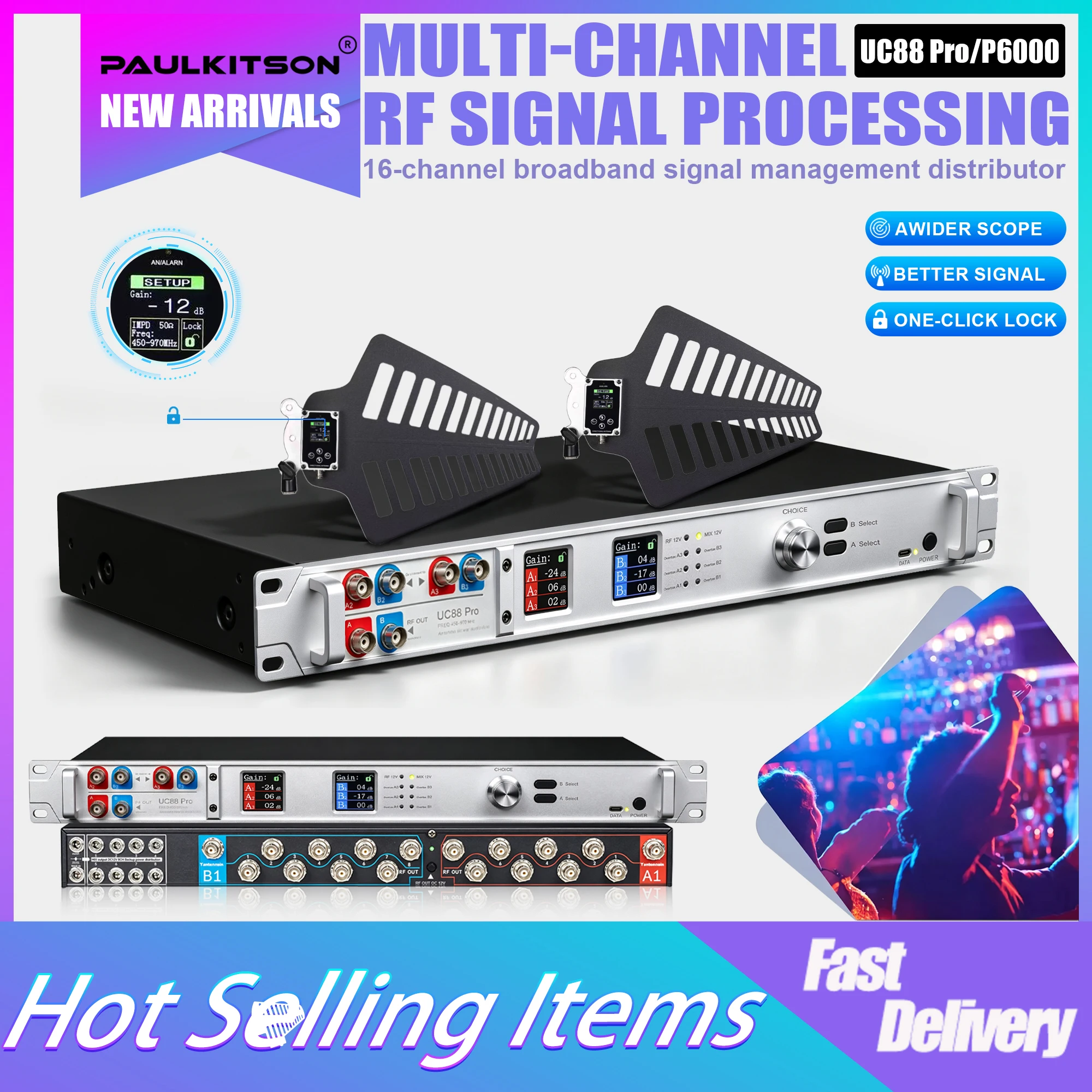 Paulkitson UC88 Pro/P6000 16 Channel Antenna Distribution System Wideband RF Signal Distributor for Wireless Mic Stage DJ Church