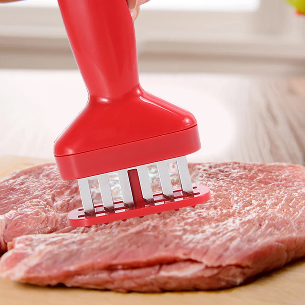 

Widen Plastic Steak Tenderizer Red Handle Portable Meat Loosening Machine Kitchen Pork Chop Beef Poultry Meat Maker with