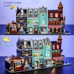 European Market Street Villa House Model Building Blocks MINI Creative Architectural Scene Light Assemble Brick Toy Kid Gift