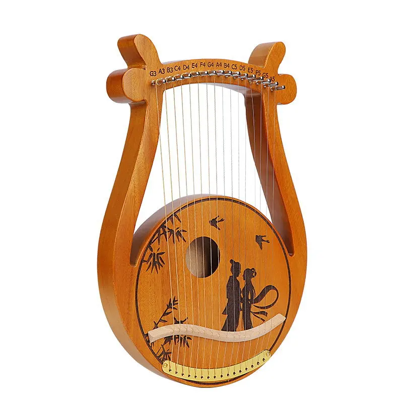 

Hooqu Wholesale Lyra Harp 16 String Box Style Multi Pattern Harp Musical Instrument Various Designs Lyre Harp