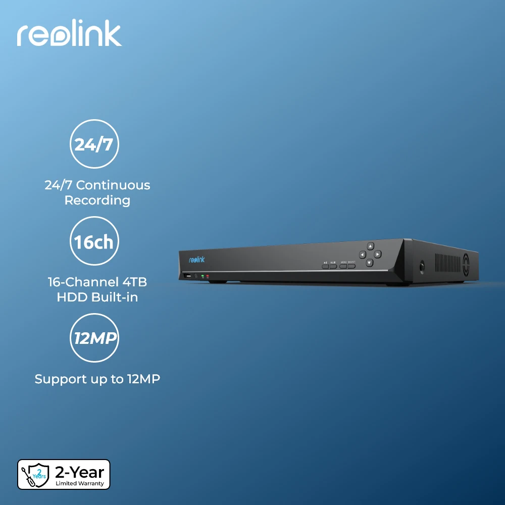 Reolink 16CH Surveillance System 4K 12MP PoE NVR Network Video Recorder 4TB HDD Human/Car Detection for 8MP Security IP Cameras