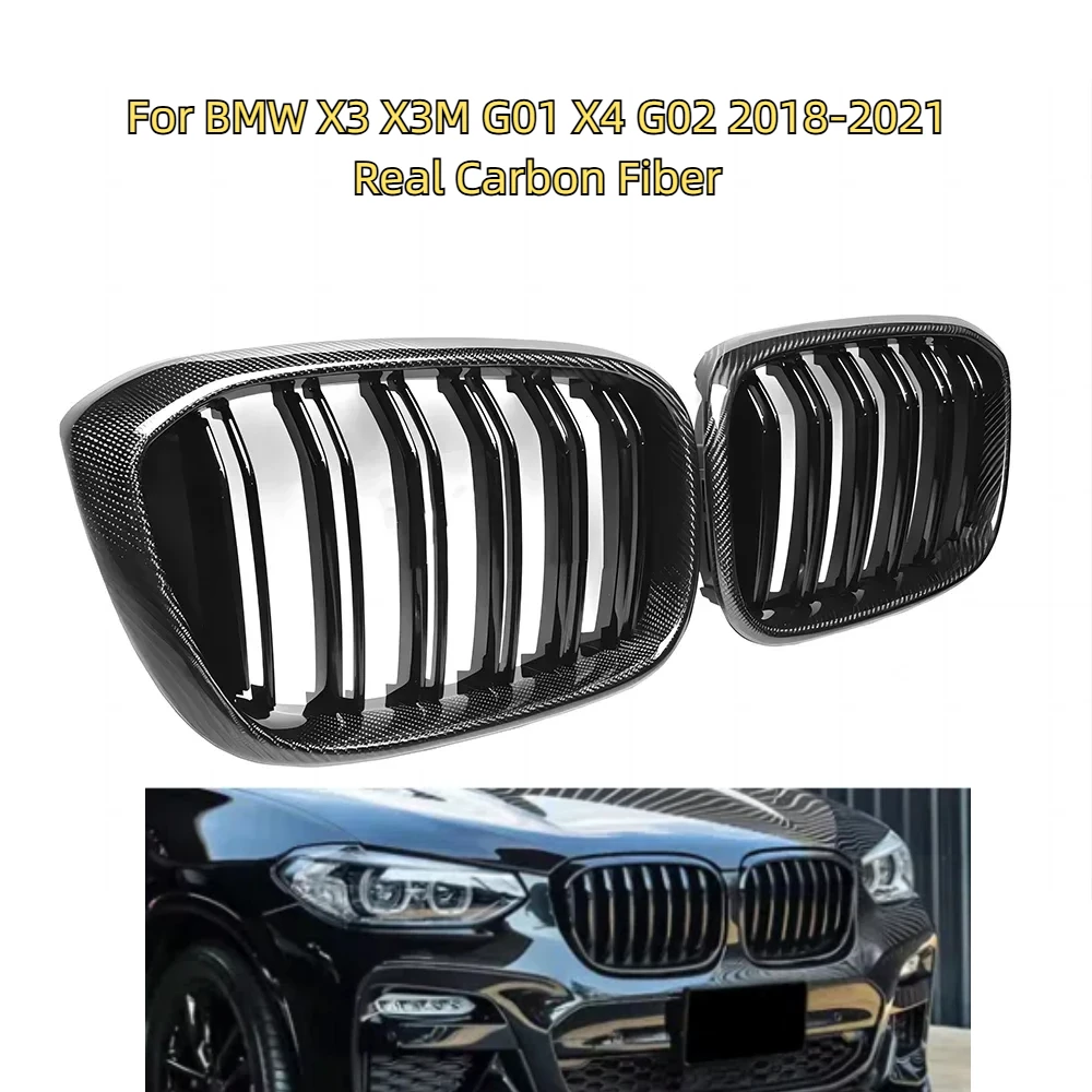 

Real Carbon Fiber Front Bumper Grille for BMW G01 G02 F97 F98 X3 X4 X3M X4M 19-21 Single/Double Slat Kidney Style Upgrade Part