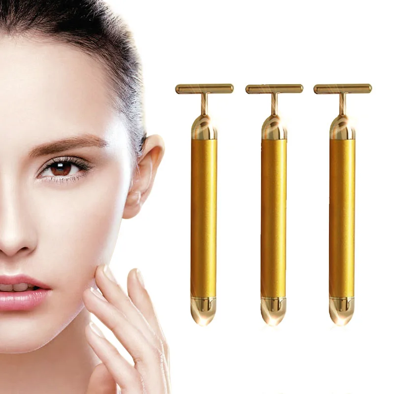 Rolo Facial em T para aperto da pele, Face Lift elétrico vibratório, energia anti-rugas, aperto da pele, barra de beleza, ferramenta de beleza, ouro 24K