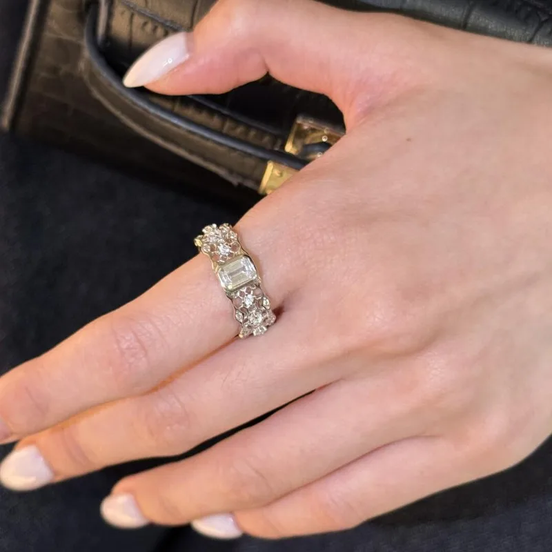 خمر Buchi نمط الدانتيل جوفاء السكر مكعب الدائري المرأة مطعمة الزركون أزياء رائعة أناقة عالية الشعور السبابة البنصر #3