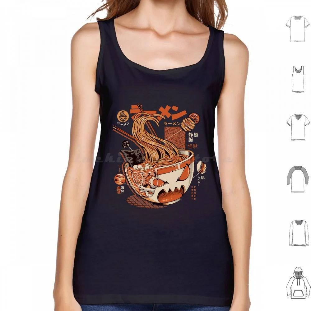 Black X-Ray Great Ramen! Tank Tops Print Cotton Ramen Kaiju Monster Retro Food Sushi Great Wave Off Kanagawa Japan