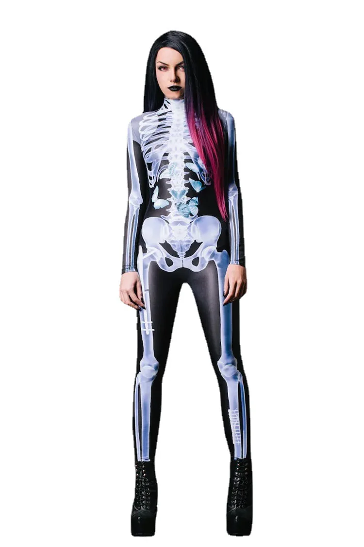 Costumi Cosplay Halloween body manica lunga scheletro stampa 3D Zentai body divertente Festival Party body carnevale donna