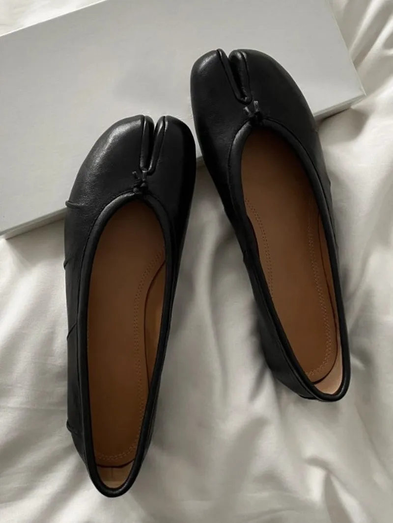 Split-Toe Damen Ballerinas Modische Tabi-Schuhe Lässige Slip-on Loafers Damen Plissierte Leder-Espadrilles Zapatillas Mujer – Detail 4