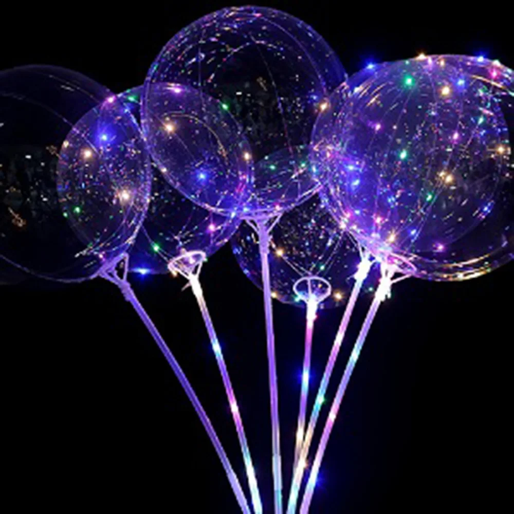 

1set LED Light Up Balloon 20inch Birthday Party Wedding Decor Transparent Bobo Balloons Perfect 70cm Sticks Glowing