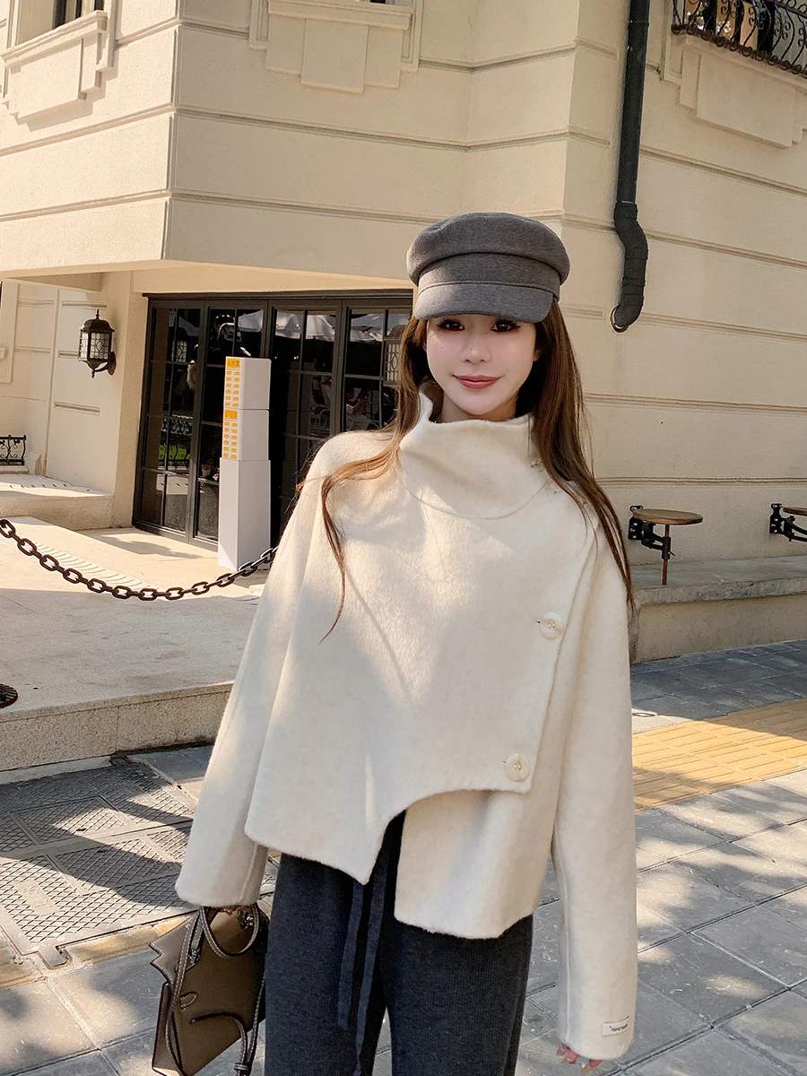 

Solo Explosive Peninsula Love Letter ort Woolen Coat Women's Winter New Sle Korean Sle Wool Stand Collar Jaet