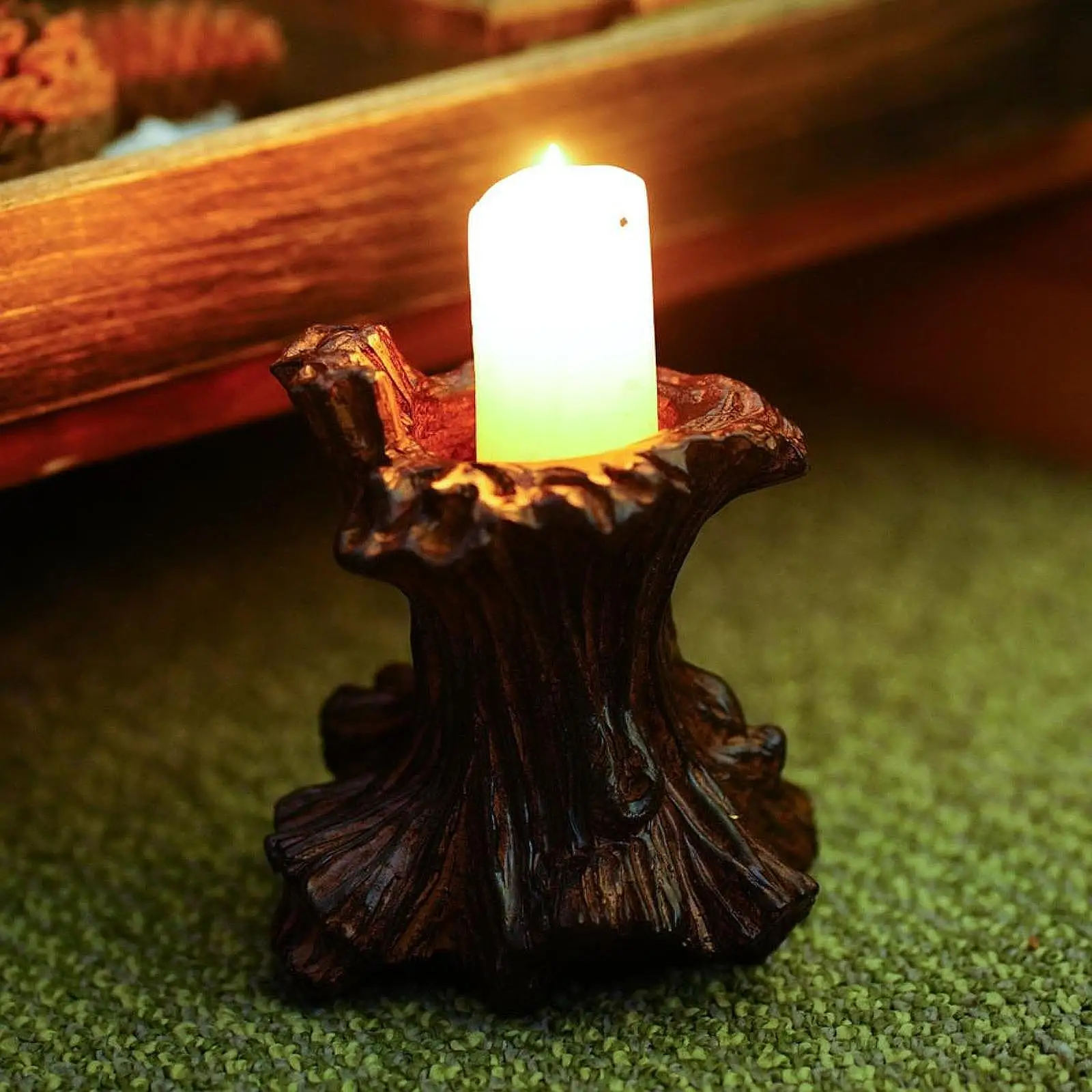 Tree Tump Candle Holder Decorative Ornament Retro Resin Candlestick Holder for Farmhouse Desktop Living Room Dining Room Office