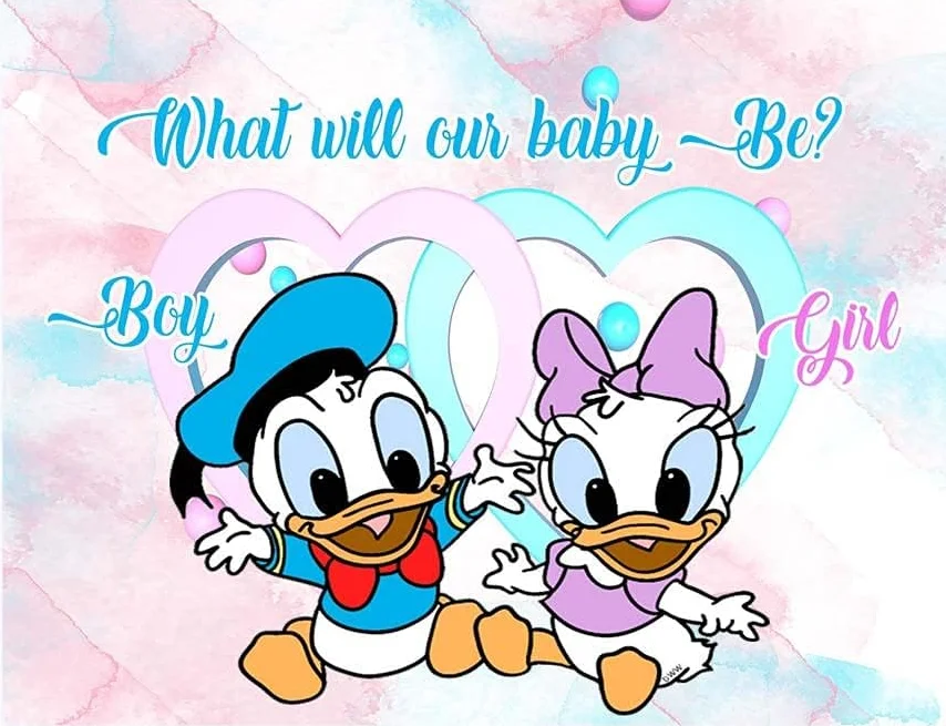 Daisy and Donald Duck Gender Reveal Backdrop Baby Donald Duck with Daisy Baby Shower Background for Boys and Girls Backdrops