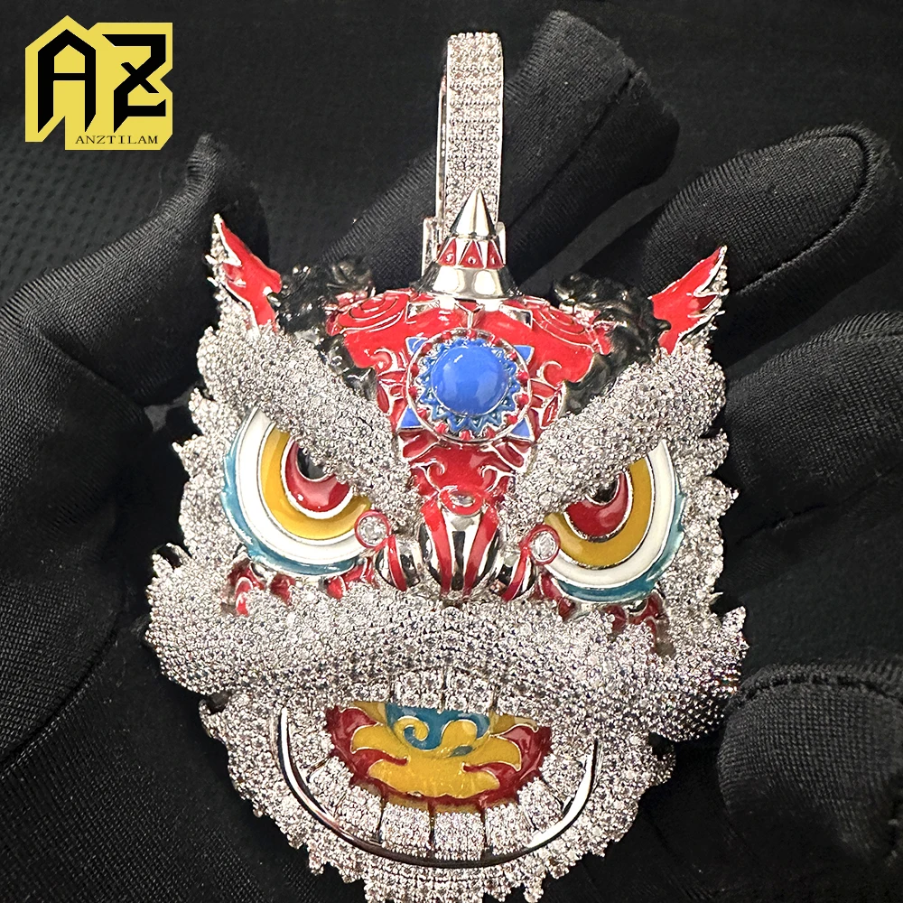 All New Noctilucent Lion Dance Iced Out Pendant Necklaces For Men Women Bling Zircon Bling Necklace Copper Jewelry Free Shipping