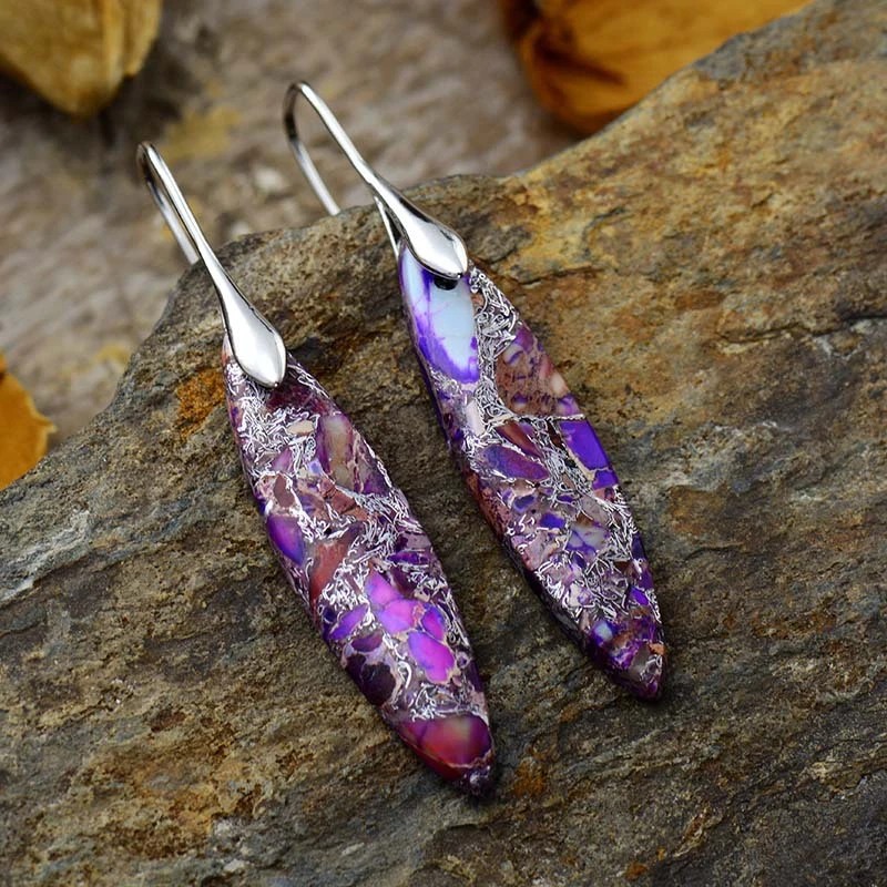 Leaf Design Emperor Stone Pendant Earrings Popular Natural Stone Jewelry for Women in Europe and America Personalized Earrings