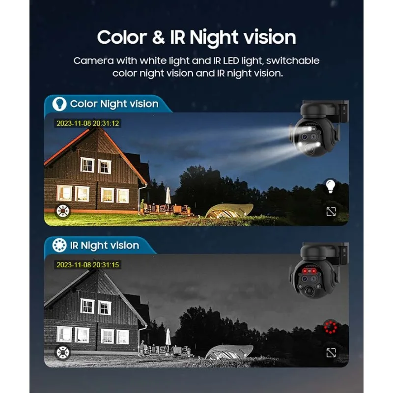 Telecamera di sicurezza solare 4G/WiFi da 6 MP Zoom 12X Doppia lente Visione notturna a colori PIR Rilevamento umano Punto preimpostato