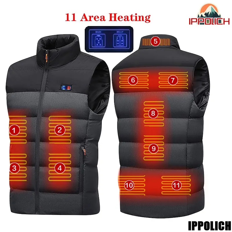 

9 Heated Vest Zones Electric Heated Jackets Men Sportswear Heated Sleeveless Jacket Windproof Heat Vest USB Heating Camping Vest