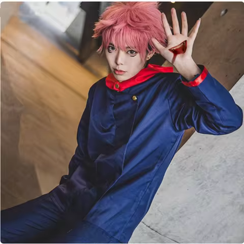 Jujutsu JJK Manga Anime Itadori Yuji Cosplay Costume Wig Jacket Pants Uniform Rose Net Synthetic Halloween Christmas Top pant