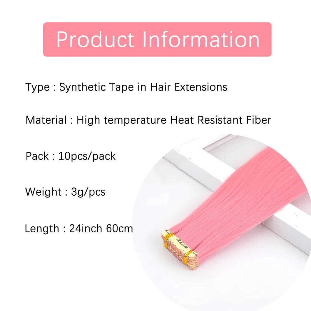 Synthetic Straight Hair Mini Tape In Hair Extensions Invisible Adhesive Colored Tape In Hair Extension 10pcs/pack