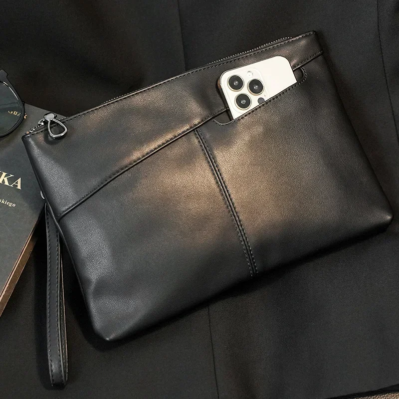 Fashion Zipper Business Style Men's Handbag Clutch Bag Soft PU Leather Male Pack Bag Leisure Stylish Hand Bag Men Pouch image 4