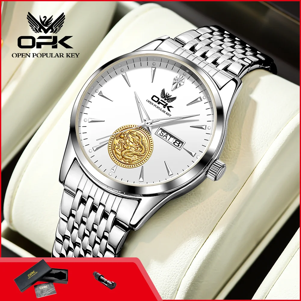 

OPK 8150 Men's Dress Wristwatch Luxury Waterproof Luminous Dual Calendar Original Business Quartz Watch for Man