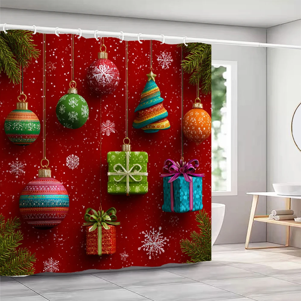 

Christmas Print Bathing Curtain Bathroom Christmas Shower Curtain With Hooks bathroom home decor and accessories