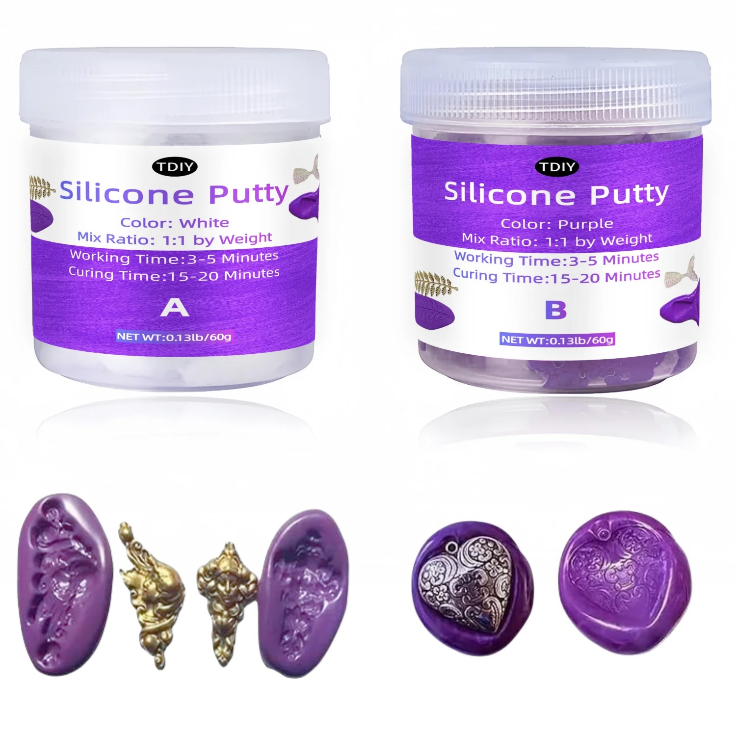 Purple Silicone Mold Putty Safe & Non-Toxic- Flexible Rubber for Resin Casting, 3D Printing & Crafts, Easy Mix Ratio (1A:1B)