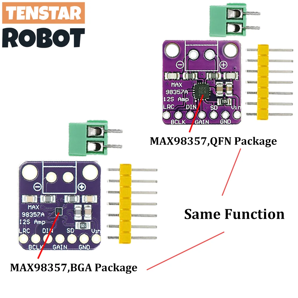 Tenstar 3 peças max98357 i2s 3w classe d amplificador interface de fuga módulo decodificador dac áudio sem filtro para raspberry pi esp32