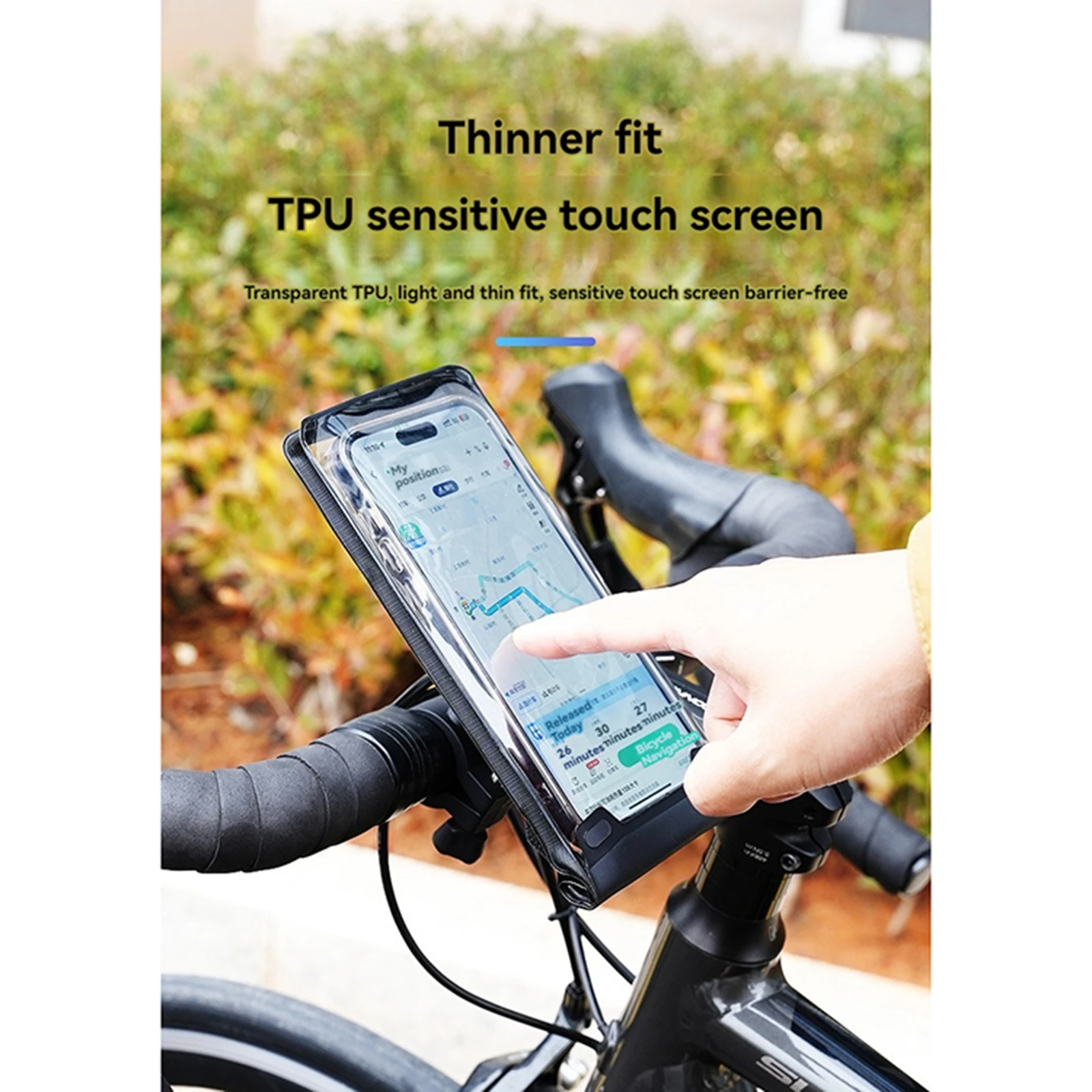 TPU กันน้ําหน้าจอสัมผัสกระเป๋าโทรศัพท์ผู้ถือเปลือกแข็ง 6.7 "กระเป๋าโทรศัพท์ 360 °   ขายึดแบบหมุนสําหรับจักรยาน/ รถยนต์ไฟฟ้า/ สกู๊ตเตอร์