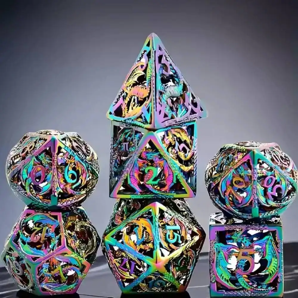 7PCS Colorful Hollow Metal Dice Dragon Dices set for Dungeons and Dragons Role Playing Dice D&D RPG dice with bag Board Games