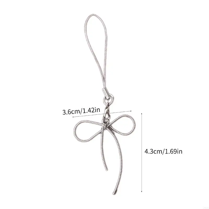 781E Ciondolo Bowknot per tracolla per telefono, colore argento, per telefono, portachiavi, portachiavi, ornamento, da