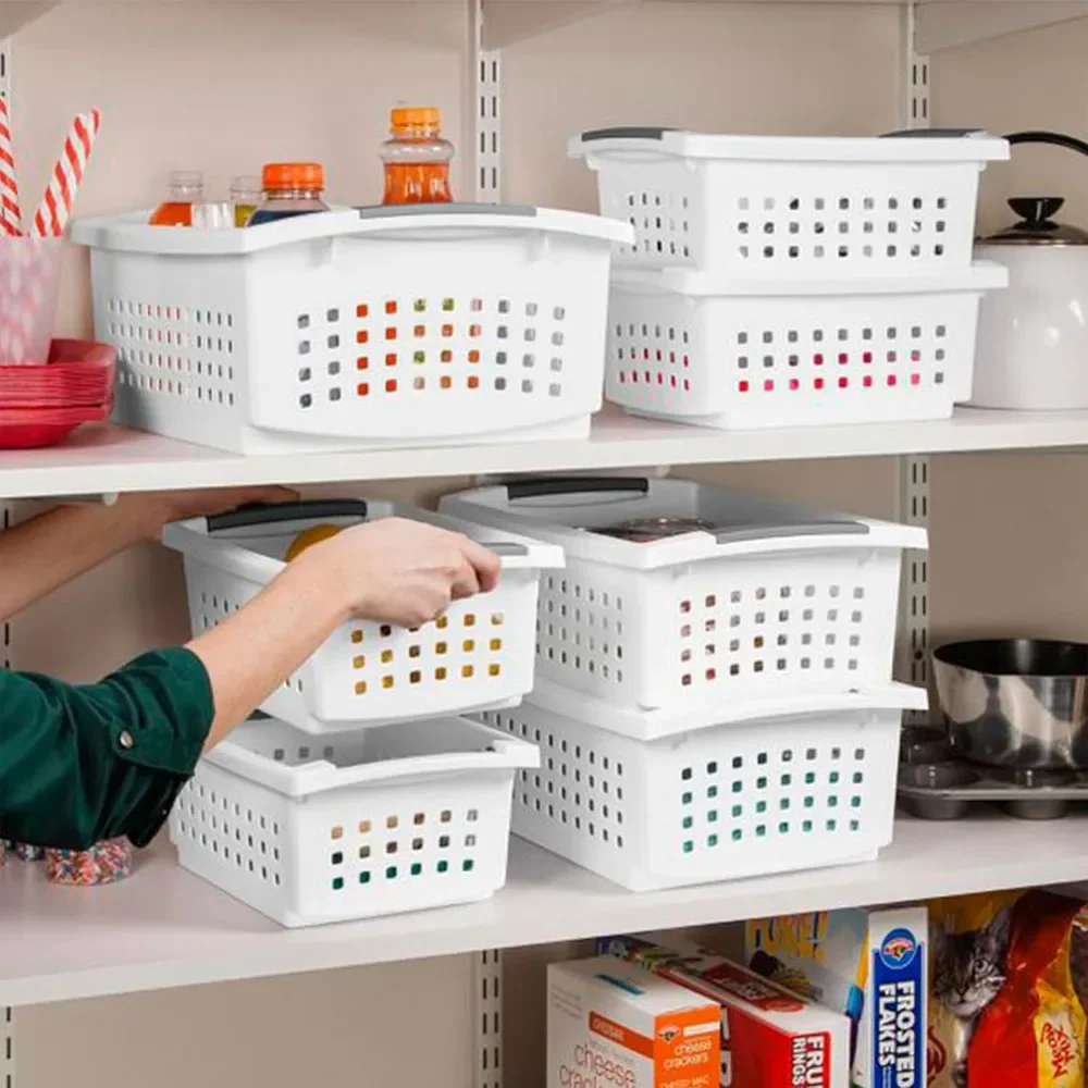 Storage Bin and Organization Basket with Flip Down Accent Rails for Home and Household Organization, Medium, White (30 Pack)