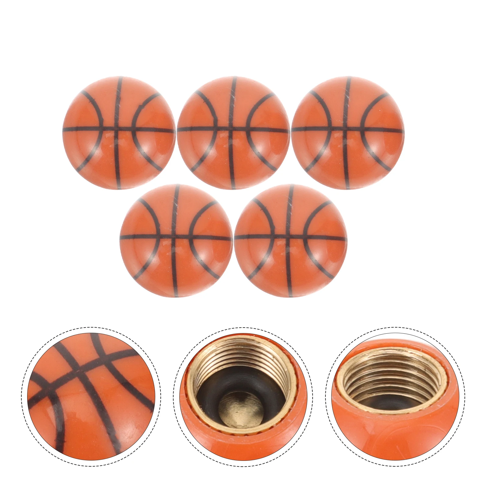

5 Pcs Decorate Basketball Valve Hat Decoration Tire Stem Copper Core Shaped Caps