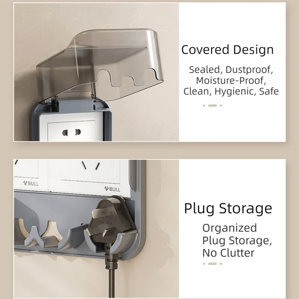 Clear Waterproof Socket Cover Durable Self-Adhesive Outlet Cover Easy Install Neat Storage Socket Plate Guard Bathroom Switch