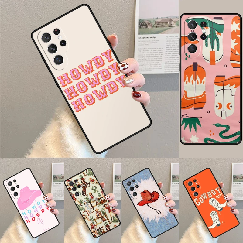 Cover For Samsung Galaxy S24 Ultra S21 S22 S8 S9 S10E Note 10 20 Plus FE S23 Cowboy Cowgirl Howdy Western Ranch Boho Phone case