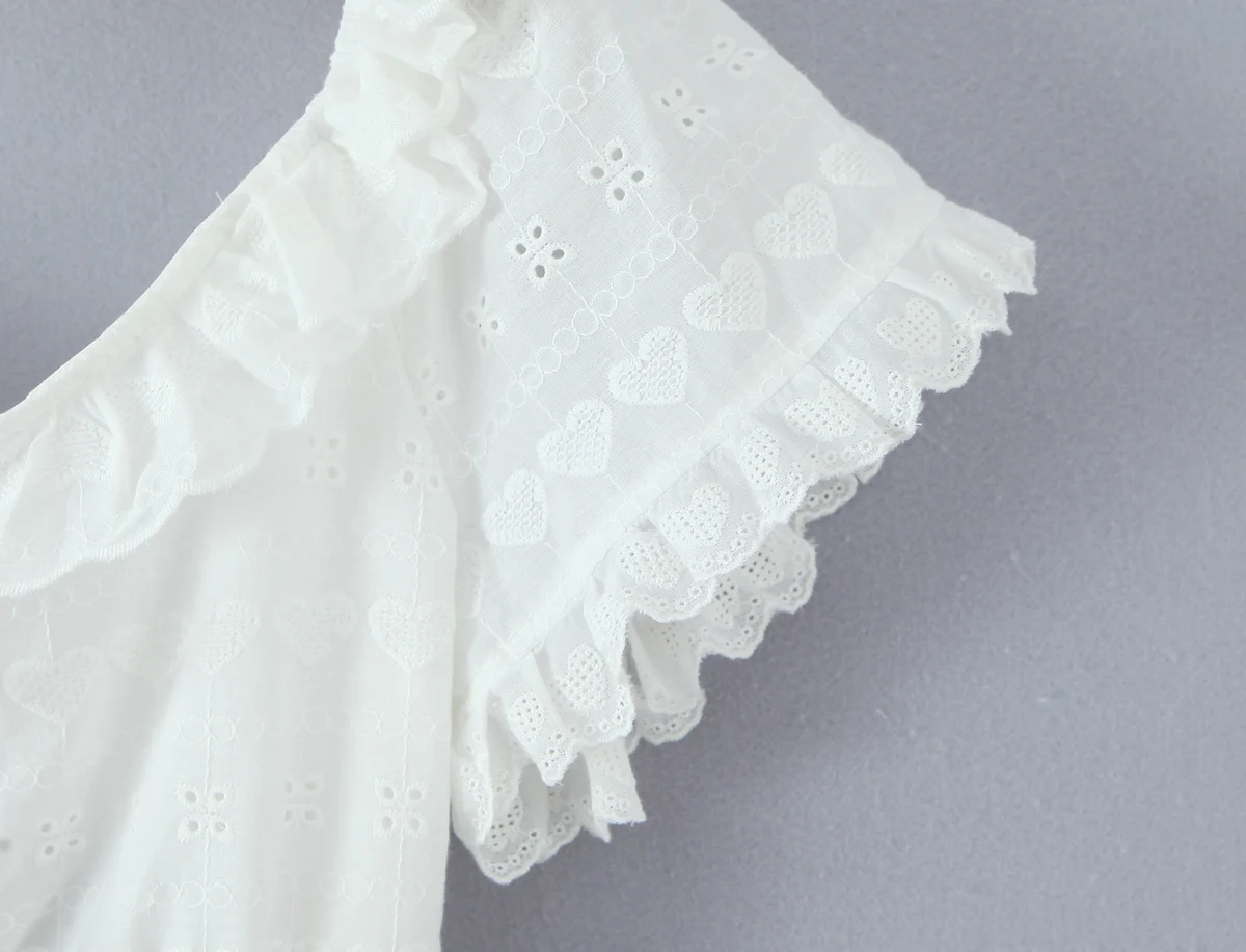 2025 ホワイト刺繍中空アウト穴木耳 O ネックパフスリーブショートドレス女性カットアウト背中の開いたミニドレス夏のローブ