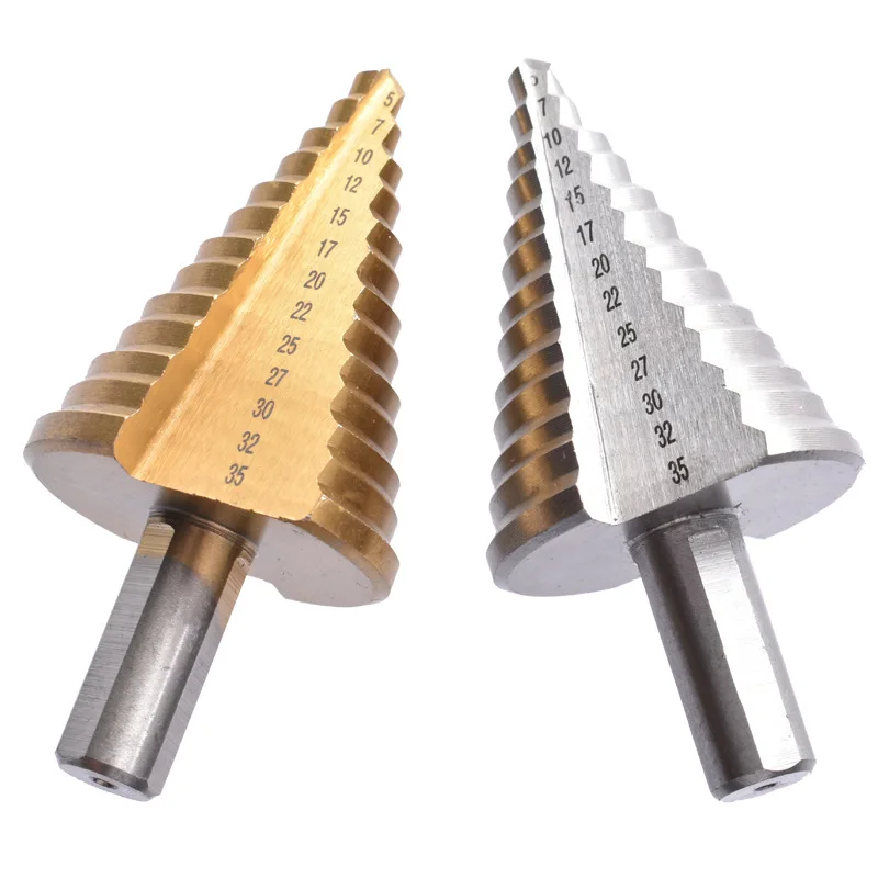 Delta Shank Straight Groove Pagoda Drill Hand Electric Drill Reaming Tools Wholesale multi-function Titanium Plated 5-35mm Step