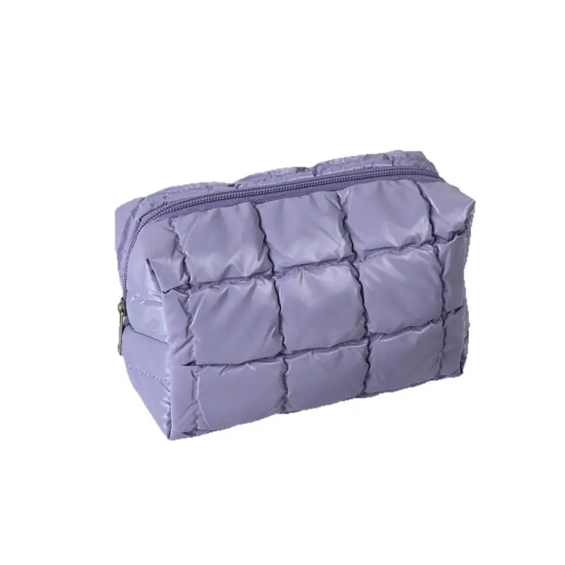 Niedliche, weiche Baumwoll-Puffer-Kosmetiktasche mit Reißverschluss, große, gepolsterte Kosmetiktasche für Damen – Detail 6