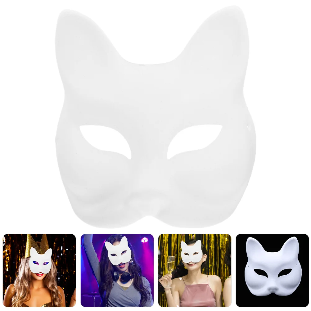 

4 Pcs Hand Painted Mask Halloween White Decor DIY Masks Unpainted Blank Decorate Handmade Embryo Fox Masquerade Paintable