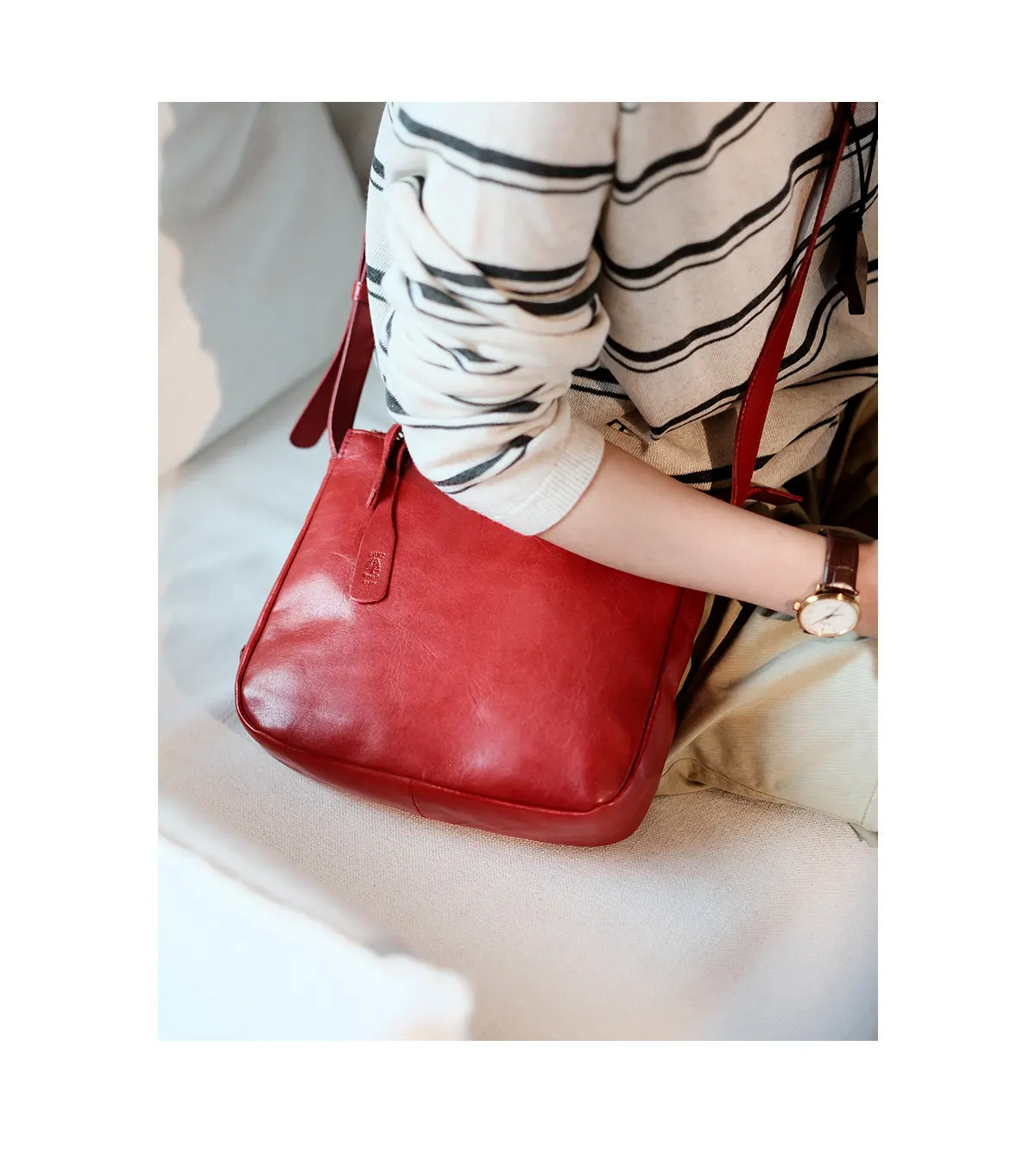 Handgefertigte Damen-Umhängetasche aus echtem Leder in Rot, für Outdoor-Partys, luxuriöse Schultertasche aus echtem Rindsleder – Detail 7