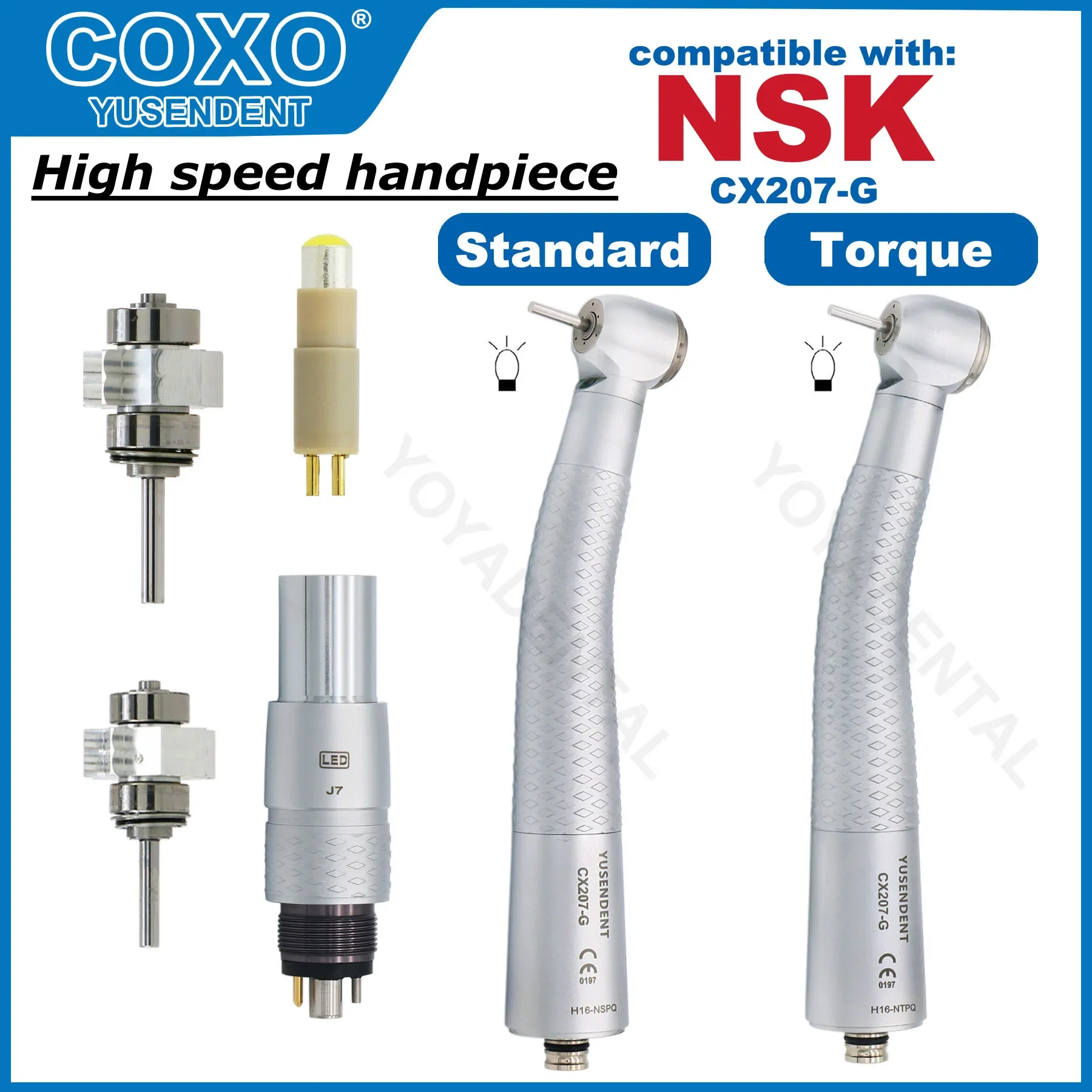 

COXO CX207 Dental Handpieces Fiber Optic High Speed Turbine Standard/Torque Head 6 Pin Coupler Fit KAVO NSK WH