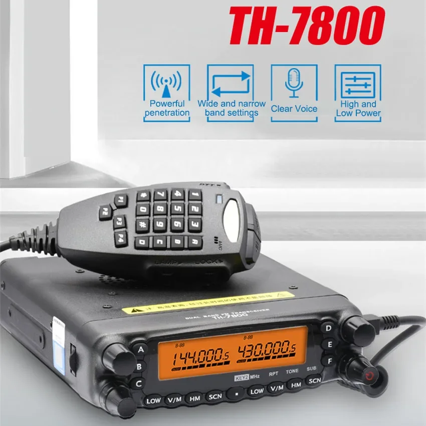 TH-7800 Dual display Car Radio Walkie talkie Dual Band 134-174/400-480MHz 50W  Mobile Transceiver Two way radio