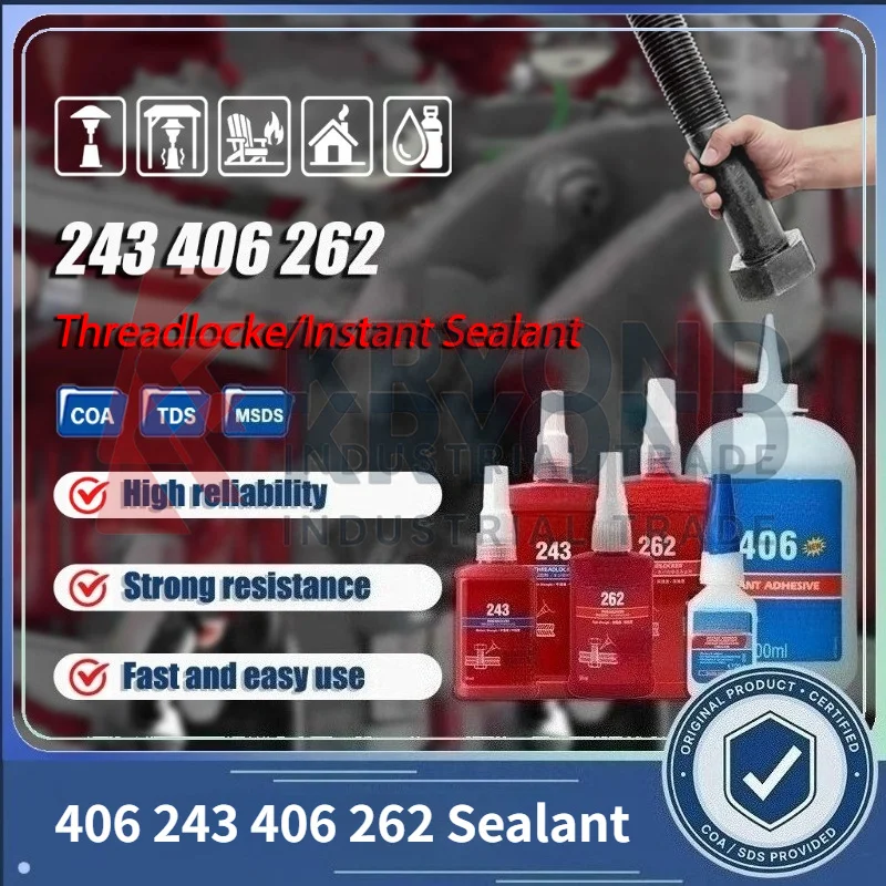 406 243 406 262 Threadlocker and Instant Sealant Set Medium to High Strength Bonding for Metal Plastic Rubber Assembly Parts