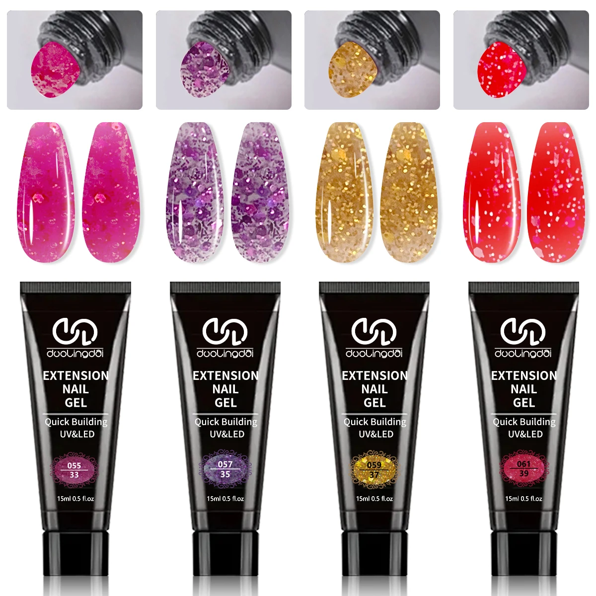 Set de manicura de 4 colores, kit de gel de poligel profesional para uñas - 6 piezas de 15ml, gel constructor de extensión de uñas de poligel, gel acrílico de secado rápido