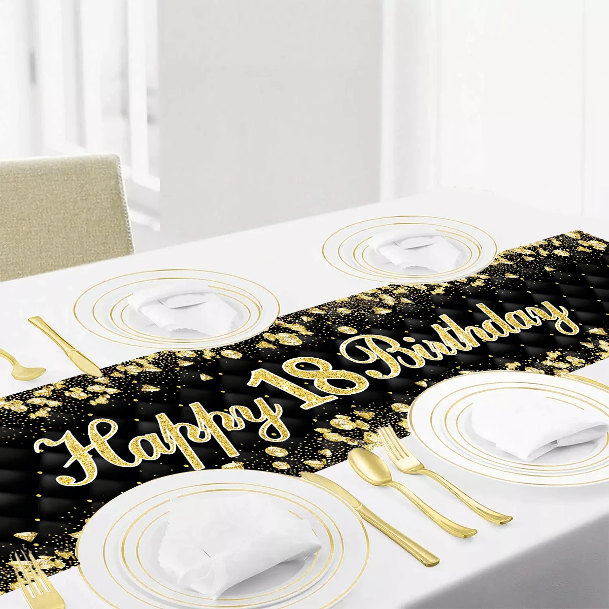 35x180cm Black Gold Table Runner 18 21 30 40 50 60 Years Birthday Party Decoration Adult Gold Glitter Birthday Tablerunners