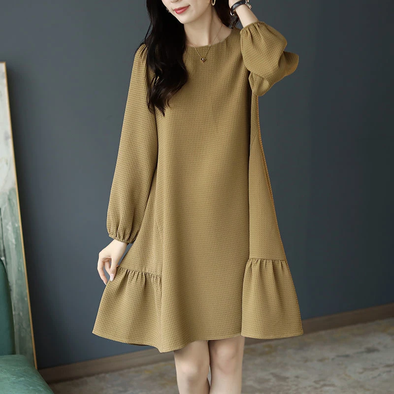 Autumn Winter New Solid Elegant Fashion Chic Dress Women Long Sleeve Waist Loose Casual Vestidos De Fiesta Aesthetic Robe Femme