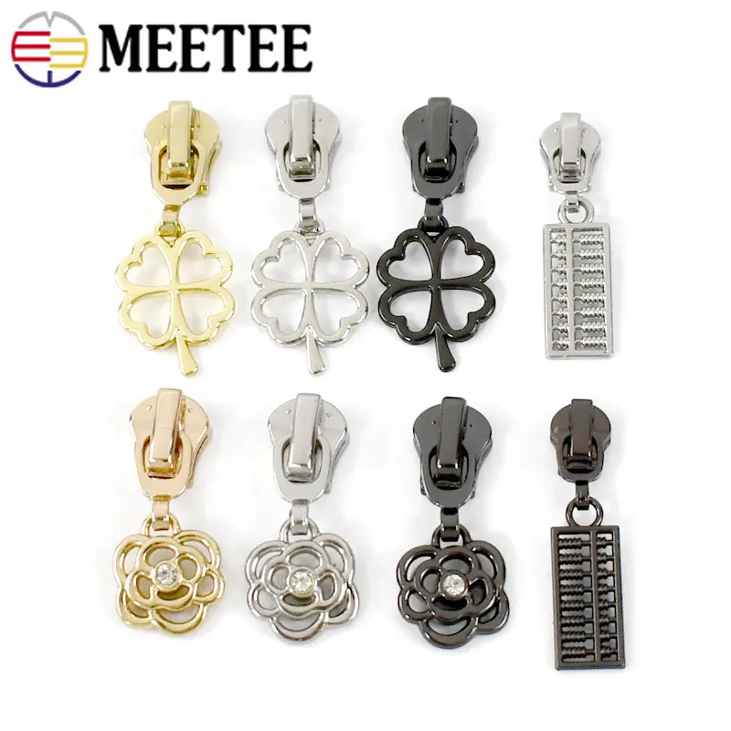 5 pezzi 3 #   5 #   Cursore estrattore per cerniere in metallo Borsa Giacca Abbigliamento Decorativo Zip Pull Head Kit di riparazione fai da te